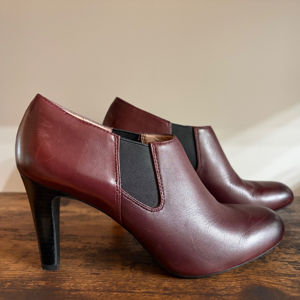 Franco Sarto Radelle Burgundy Leather Ankle Boots Shooties Heels Womens 9M